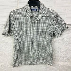 Premier Women's Gray Checkered plaid cotton button up collar Blouse size large